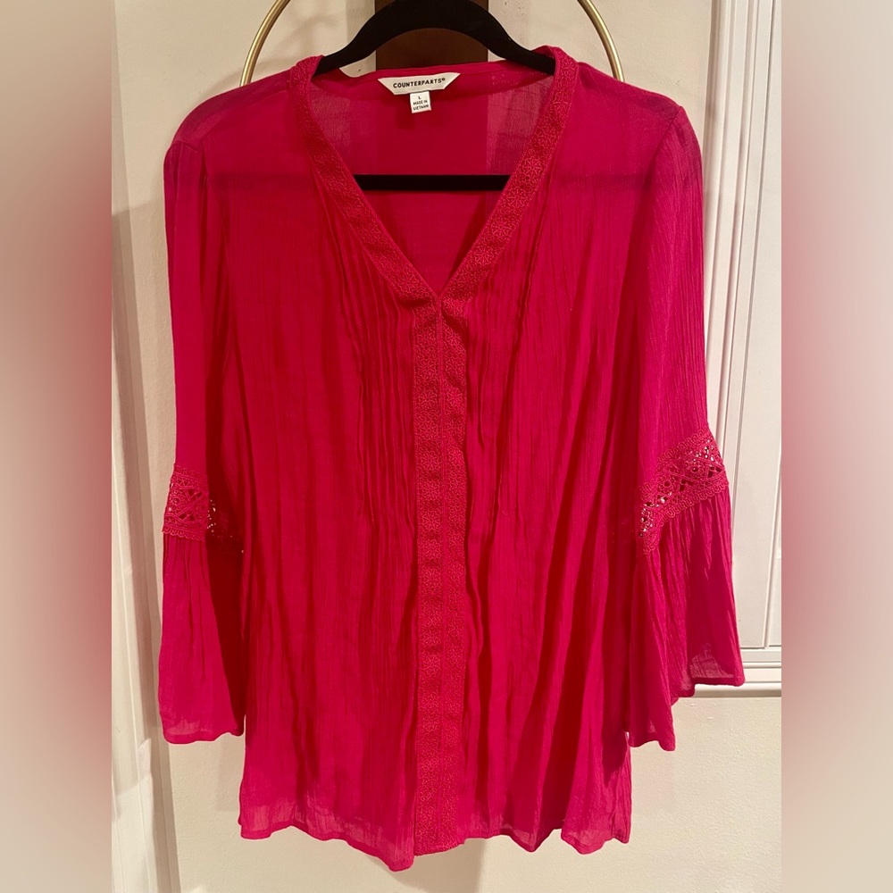 Counterparts Bright Fuchsia V-Neck Pintuck Tunic